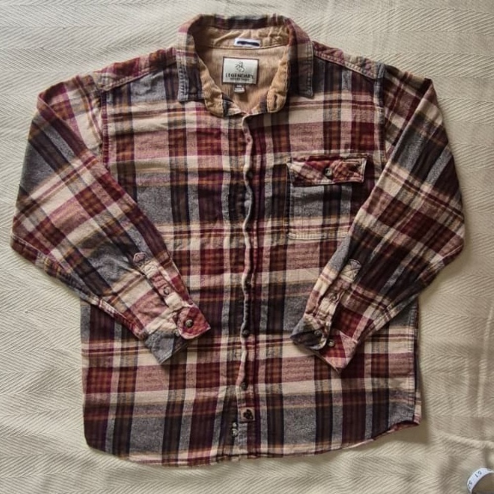 Legendary Whitetails Plaid Flannel Shirt in Brown, Cream & Maroon